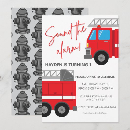 Geluid van de Alarm Firetruck Verjaardag Uitnodigi Feestdagenkaart (Voorkant / Achterkant)