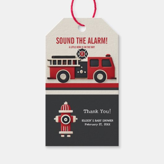 Geluid van het Alarm Minimalist Brandweerman Baby  Cadeaulabel (Voorkant)