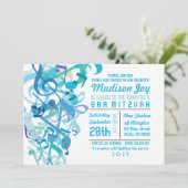 GELUIDEN VAN DE TORAH Aqua Bat Mitswa Uitnodiging (Staand voorkant)