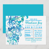 GELUIDEN VAN DE TORAH Aqua Bat Mitswa Uitnodiging (Voorkant / Achterkant)