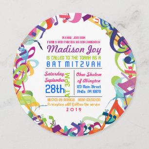 GELUIDEN VAN DE TORAH Bat Bar Mitzvah-uitnodiging Kaart