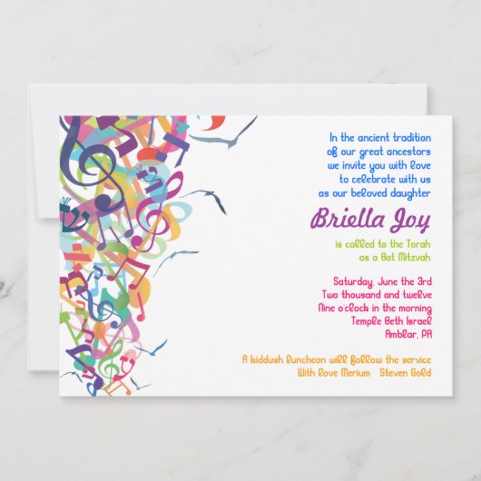 GELUIDEN VAN DE TORAH Bat Bar Mitzvah-uitnodiging Kaart (Voorkant)