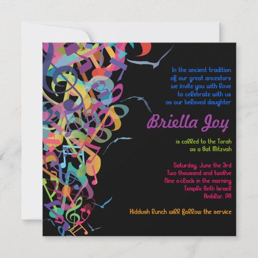 GELUIDEN VAN DE TORAH Bat Bar Mitzvah-uitnodiging Kaart (Voorkant)
