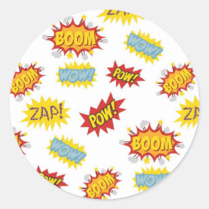 Geluidseffect in stripstijl ronde sticker