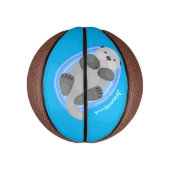 Geluidsgeluk zee otter blauwe cartoon illustratie basketbal (Verticaal)