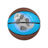 Geluidsgeluk zee otter blauwe cartoon illustratie basketbal (Voorkant)