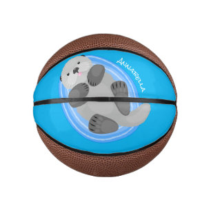 Geluidsgeluk zee otter blauwe cartoon illustratie basketbal
