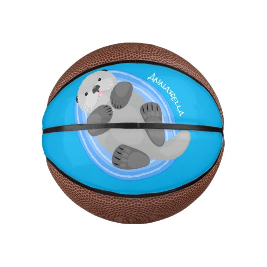 Geluidsgeluk zee otter blauwe cartoon illustratie basketbal (Voorkant)