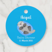 Geluidsgeluk zee otter blauwe cartoon illustratie bedankjes labels (Achterkant)