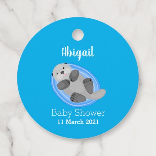 Geluidsgeluk zee otter blauwe cartoon illustratie bedankjes labels (Achterkant)