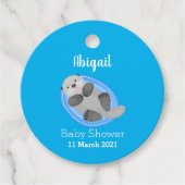 Geluidsgeluk zee otter blauwe cartoon illustratie bedankjes labels (Voorkant)