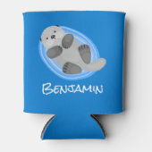 Geluidsgeluk zee otter blauwe cartoon illustratie blikjeskoeler (Voorkant)