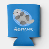 Geluidsgeluk zee otter blauwe cartoon illustratie blikjeskoeler (Achterkant)