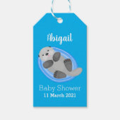 Geluidsgeluk zee otter blauwe cartoon illustratie cadeaulabel (Voorkant)