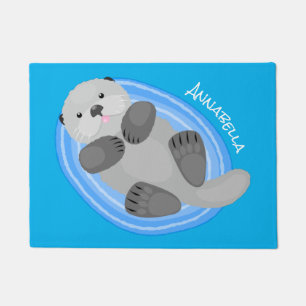 Geluidsgeluk zee otter blauwe cartoon illustratie deurmat