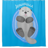 Geluidsgeluk zee otter blauwe cartoon illustratie douchegordijn (Voorkant)