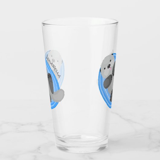 Geluidsgeluk zee otter blauwe cartoon illustratie glas (Links)