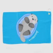 Geluidsgeluk zee otter blauwe cartoon illustratie golfhanddoek (Horizontaal)