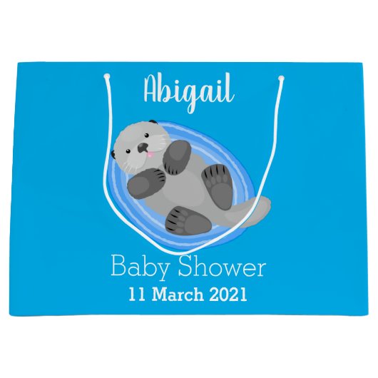 Geluidsgeluk zee otter blauwe cartoon illustratie groot cadeauzakje (Voorkant)