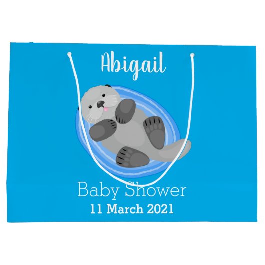 Geluidsgeluk zee otter blauwe cartoon illustratie groot cadeauzakje (Achterkant)