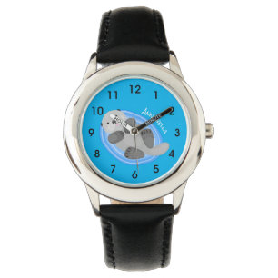 Geluidsgeluk zee otter blauwe cartoon illustratie horloge