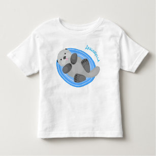 Geluidsgeluk zee otter blauwe cartoon illustratie kinder shirts