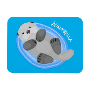 Geluidsgeluk zee otter blauwe cartoon illustratie magneet