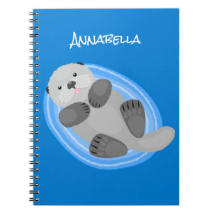 Geluidsgeluk zee otter blauwe cartoon illustratie notitieboek