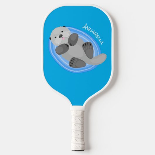 Geluidsgeluk zee otter blauwe cartoon illustratie pickleball paddle (Voorkant)