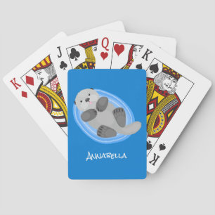 Geluidsgeluk zee otter blauwe cartoon illustratie pokerkaarten