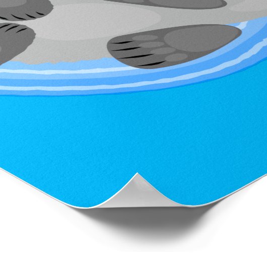 Geluidsgeluk zee otter blauwe cartoon illustratie poster (Hoek)