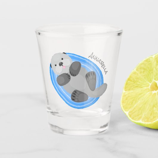 Geluidsgeluk zee otter blauwe cartoon illustratie shot glas (Voorkant)