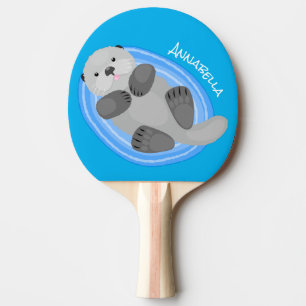 Geluidsgeluk zee otter blauwe cartoon illustratie tafeltennisbatje