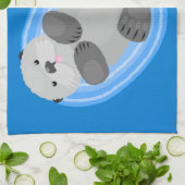 Geluidsgeluk zee otter blauwe cartoon illustratie theedoek (Gevouwen)