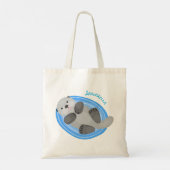 Geluidsgeluk zee otter blauwe cartoon illustratie tote bag (Achterkant)