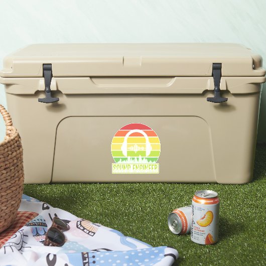 Geluidsmeetkundige retro-sunset hoofdtelefoons sticker (Koeler)