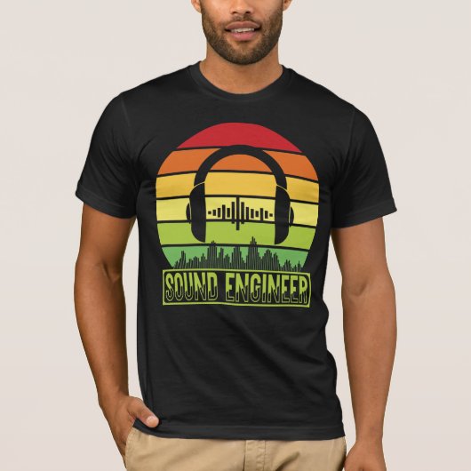 Geluidsmeetkundige retro-sunset hoofdtelefoons t-shirt (Voorkant)