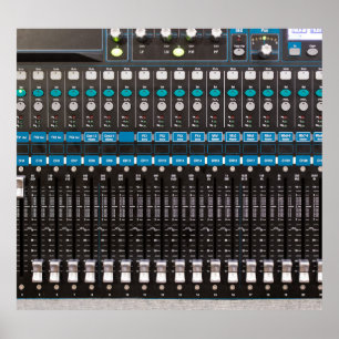 Geluidsmixer controle, evenementenhal. poster