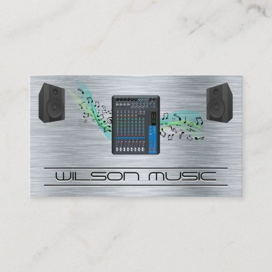 Geluidsmixer en luidsprekers | Muzieknoten Visitekaartje (Voorkant)