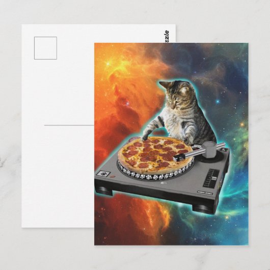 Geluidstabel van cat dj disk jockey briefkaart (Voorkant / Achterkant)