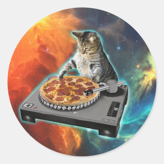 Geluidstabel van cat dj disk jockey ronde sticker (Voorkant)