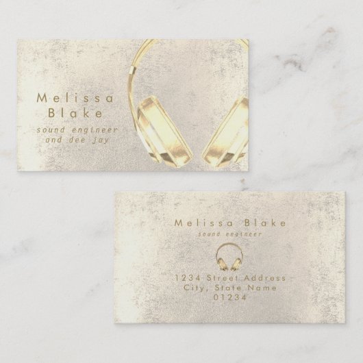 Geluidstechnicus Dee Jay Faux Gold Hoofdtelefoon Visitekaartje (Voorkant / Achterkant)