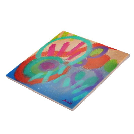 Geluk Abstract acryl schilderij Tegeltje (Zijkant)