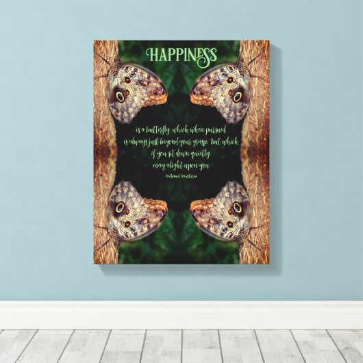 Geluk Abstract Inspirerend met bruine vlinder Canvas Afdruk (Insitu (Houten vloer))