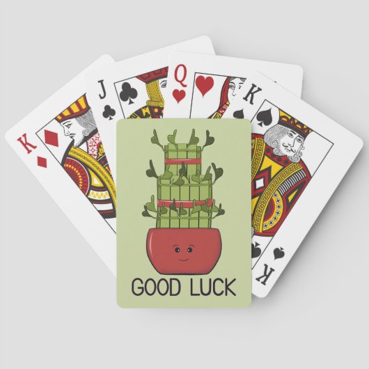 Geluk bamboe plant met groet pokerkaarten (Achterkant)