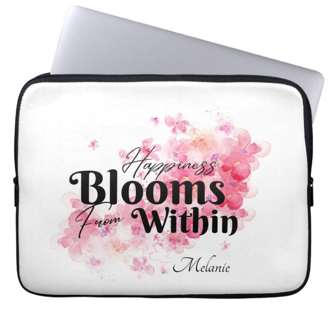 Geluk bloeit van binnen laptop sleeve (Voorkant)