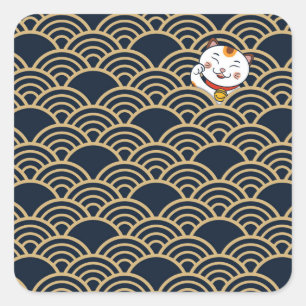 Geluk Cat Calico Kat   Maneki Neko Vierkante Sticker