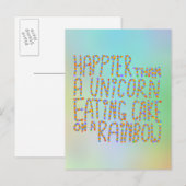 Geluk dan een eenhoorntje op een regenboog. briefkaart (Voorkant / Achterkant)