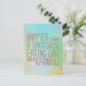 Geluk dan een eenhoorntje op een regenboog. briefkaart (Staand voorkant)