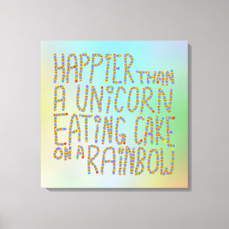 Geluk dan een eenhoorntje op een regenboog. canvas afdruk